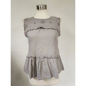 Lucky Brand Sleeveless Knit Woven Mix Blouse Top Driftwood Color Womens XS‎